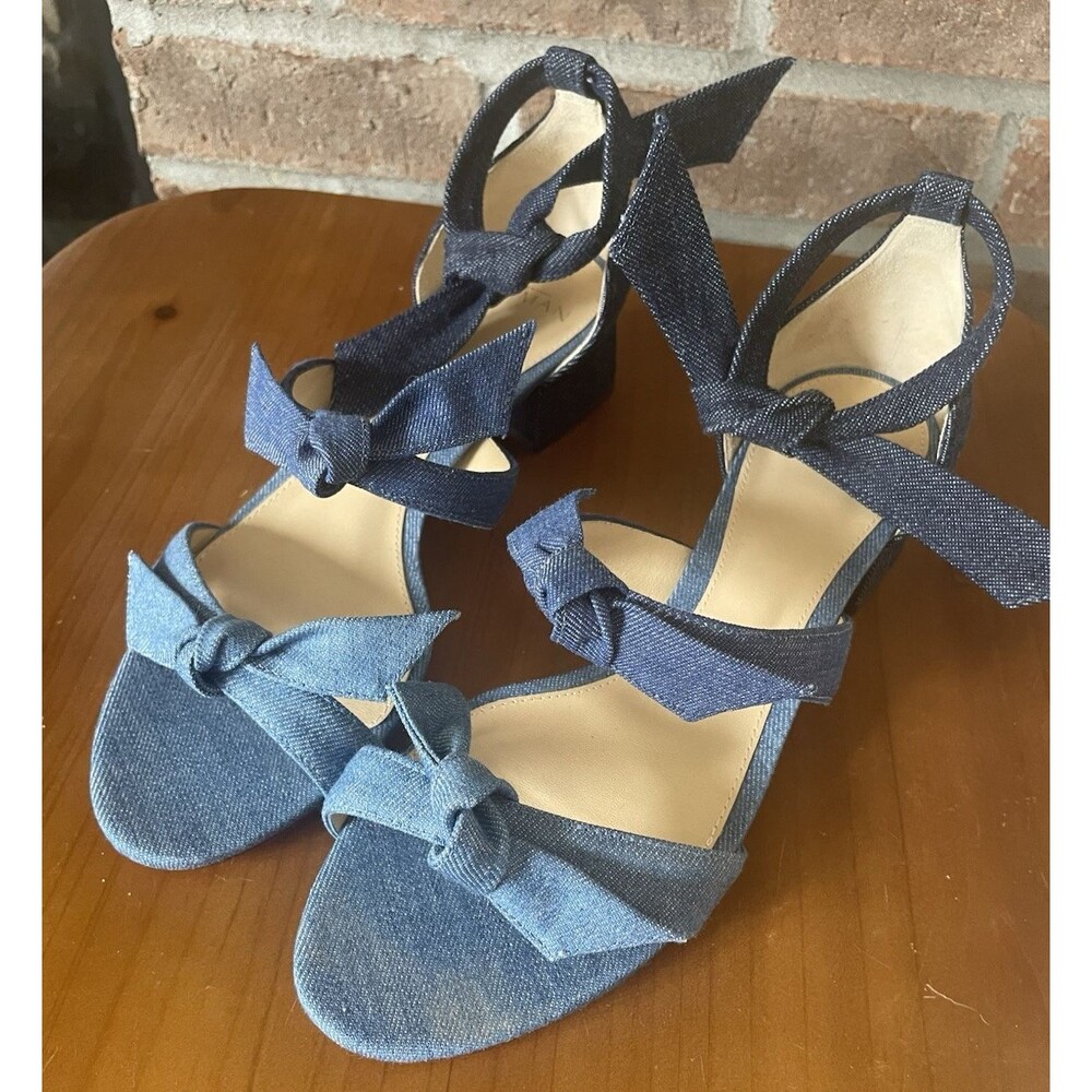 Alexandre Birman Heel Sandals Size 37 Blue Denim Bow Ankle Wrap MSRP $395 - Picture 6 of 13
